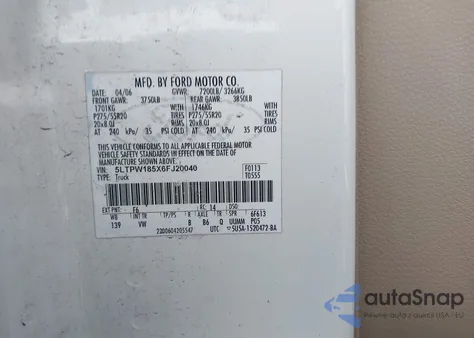 2006 Lincoln Mark Lt z USA, uszkodzony, nr VIN 5LTPW185X6FJ20040